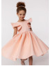 Flutter Sleeves Satin Tea Length Flower Girl Dress